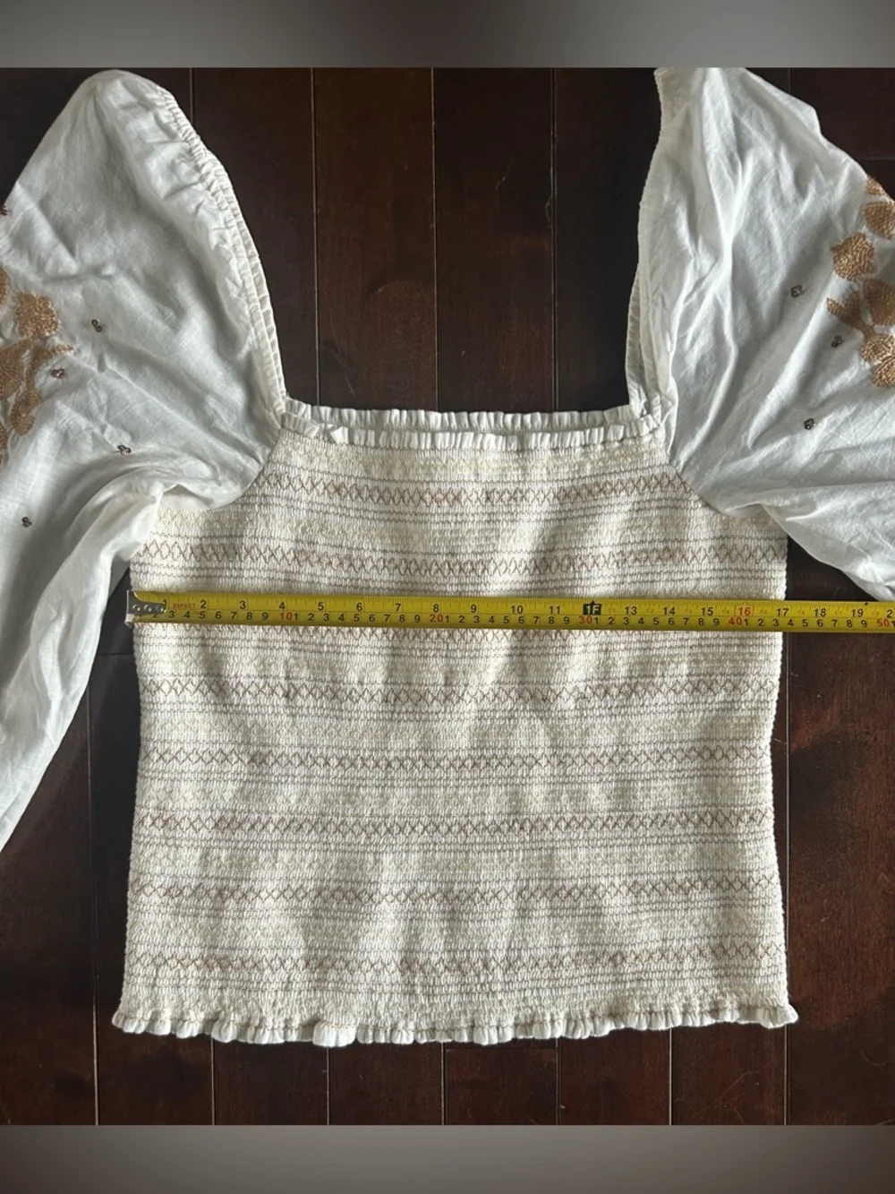 NWT Anthropologie Smocked Embroidered Puff Sleeve Square Neck Top Large